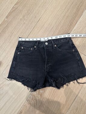 Agolde Parker Black Distressed Frayed Hem Jean Shorts